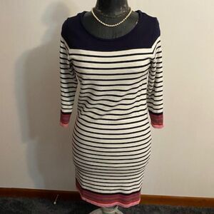 Fleur Bleue 3/4 quarter sleeves Blue, White sweater dress, size Small